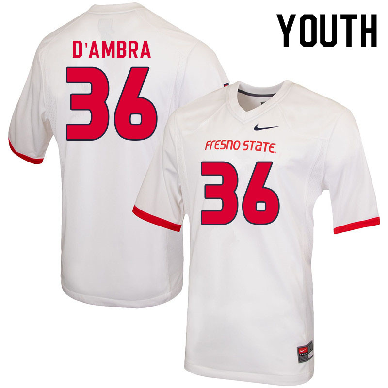 Youth #36 Nick D'Ambra Fresno State Bulldogs College Football Jerseys Sale-White - Click Image to Close